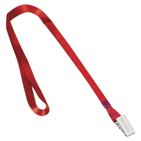 Лента для бейджа BRAUBERG 45 см, металлический клип, красная (235734)