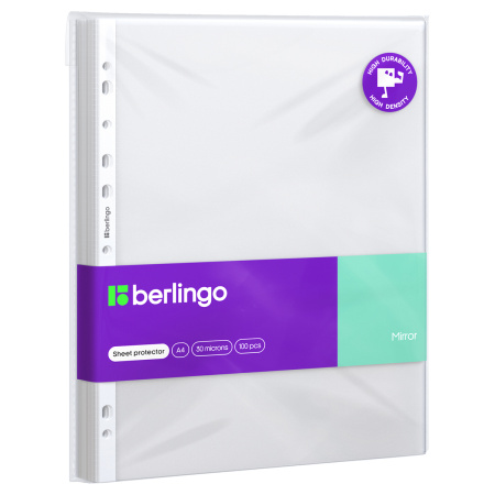 Файл перфорированный А4 30мкм. BERLINGO "Mirror" 100шт. глянцевый (SPm_A4030_w)