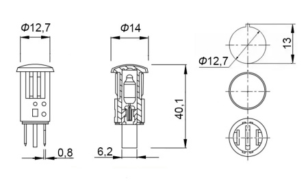 Лампа индикаторная MDX-14, 220в, желтая, неоновая, 12.7мм, защёлки
