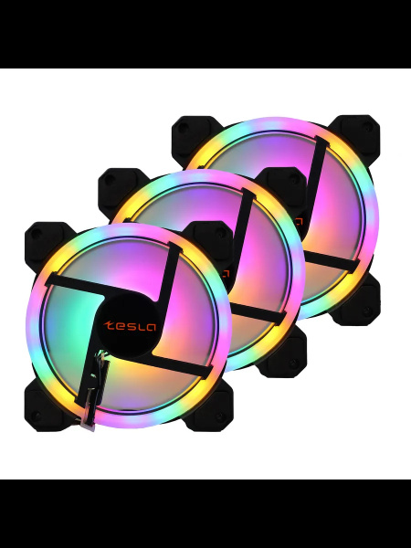 Кулер в корпус 120x120x25 TESLA RGB 120-LD3 (hydrodynamic/1200rpm/3pin+molex/RGB/белый)(набор из 3 кулеров)