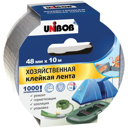 Клейкая лента хозяйственная 48мм*10м UNIBOB, серая (44264)