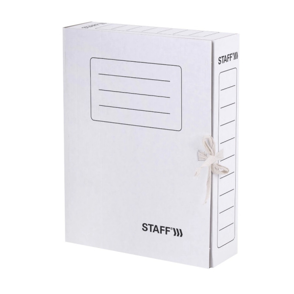 Короб архивный 7,5см. STAFF с завязками, белый (128869)