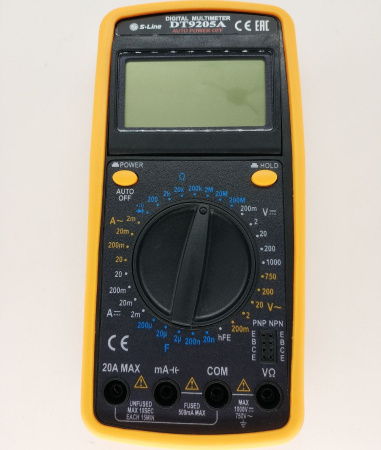 Мультиметр S-Line DT-9205A, 1999 counts, крона