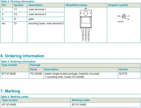 Симистор BT137-800E 800V 8A TO220
