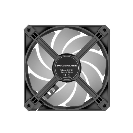 Кулер в корпус 120х120х25 Powercase (M56-12 ARGB) Black (700-1500prm/4pin PWM (M+F)+ 3pin ARGB (M+F)/61,36 CFM/26дБ/подшипник гидравлический/ARGB)