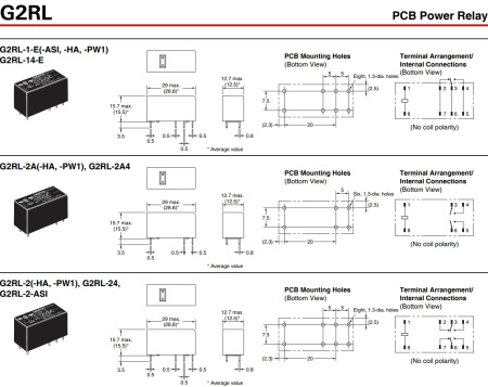 Реле электромагнитное DC  5в,  8а, DPDT, 29*12.7*15.7мм, Omron G2RL-24 5VDC