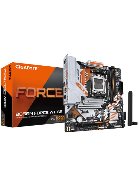 Мат.плата SocAM5 AMD B850 GIGABYTE B850M FORCE WF6E (mATX,2DDR5,3M.2,2PCI-E16,HDMI,DP,PC9600,Wi-Fi 6,BT 5.3)