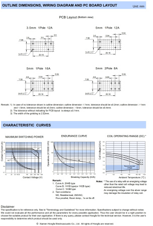 Реле электромагнитное AC 230в, 8а, DPDT, 29*12.7*15.7мм, Hongfa HF115F-A/230-2Z4BF