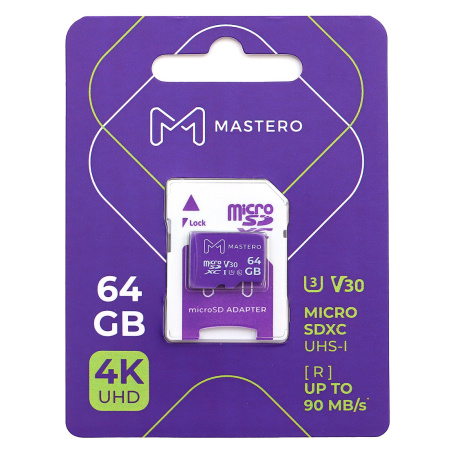 Карта памяти MicroSDXC 64Gb Mastero Class10, UHS-I U3 [MB-64-MSD](SD адаптер)
