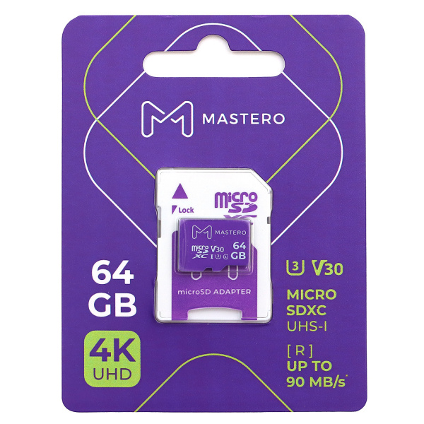 Карта памяти MicroSDXC 64Gb Mastero Class10, UHS-I U3 [MB-64-MSD](SD адаптер)