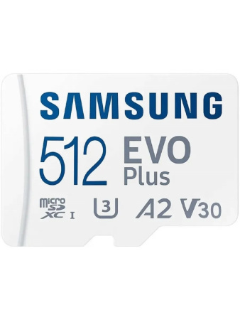 Карта памяти MicroSDXC 512Gb Samsung EVO Plus Class10 UHS-I U3 V30 (2024)[MB-MC512SA/KR] (SD адаптер)