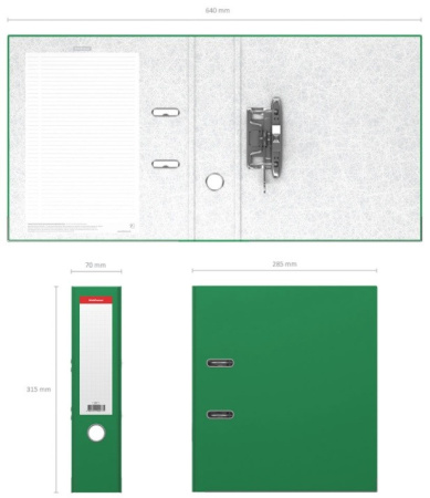 Папка-регистратор 70мм. Erich Krause "Стандарт" мет. кант, зеленая (277)