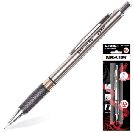 Карандаш мех. BRAUBERG "Black Jack" 0,5мм. металлический корпус (180463)