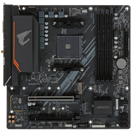 Мат.плата SocAM4 AMD B550 Gigabyte B550M AORUS ELITE AX (mATX,4DDR4,2M.2,2PCI-E16,PCI-E,HDMI,DVI,PC4733,Wi-Fi,BT)