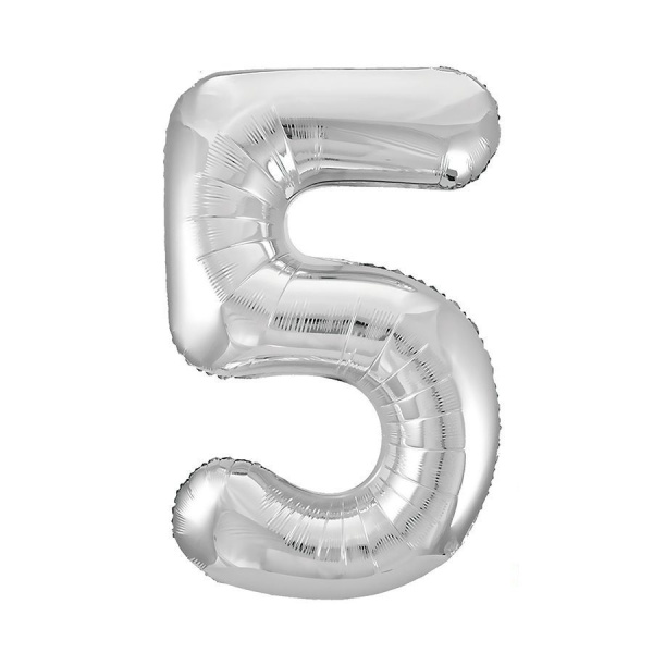 Цифра надувная "5 Серебро Slim" 102см, фольгированная (754559)
