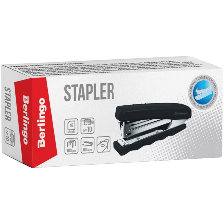 Степлер №10 BERLINGO "Comfort" на 16л. пластик, черный (DSn_16161)