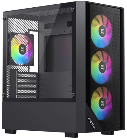 Корпус mATX Б_БП XASTRA A401M 4FRGB Black (USB3.0,Audio,TG,черный,Mesh,4х120мм FRGB,CPU Cooler до 165мм, VGA до 340мм)[A401M-4FC12F-BK]