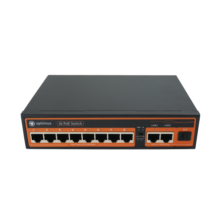 Коммутатор Optimus U1I-8F/2G/1S 8-port 10\100_Mbps Общий PoE бюджет 120 Вт,1 порт до 1000 Мбит/с SFP