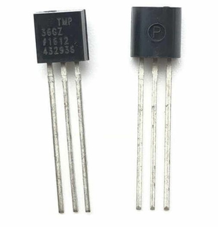 микросхема TMP36GT9Z, датчик температуры, -40..125°С(±3°), 750мВ при 25°С, TO92