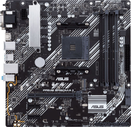 Мат.плата SocAM4 AMD B450 Asus PRIME B450M-A II (mATX,4DDR4 ECC/non-ECC,M.2,2PCI-E,SVGA,DVI,HDMI,Gb,