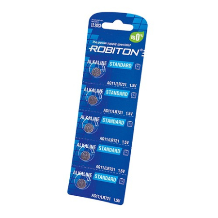 Батарейка AG11 (LR58, LR721, 162), 1.5в, Robiton, упак 5шт