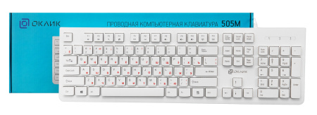 Клавиатура USB Oklick 505M slim, 104 клавиши, White