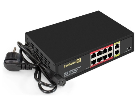 Коммутатор ExeGate EDGS-1082D.8PoE-120W 10-port 10\100\1000_Mbps 8 портов UTP 10/100 Base-Tx с поддержкой IEEE 802.3af (PoE), мощность PoE: 15,4W, сум