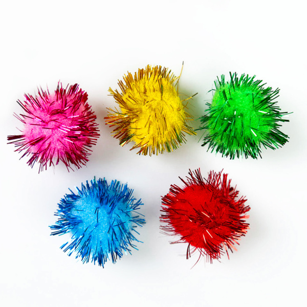 Помпоны для творчества, БЛЕСТЯЩЕЕ, 5 цветов, 25мм, 30шт.,ОСТРОВ СОКРОВИЩ, 661425