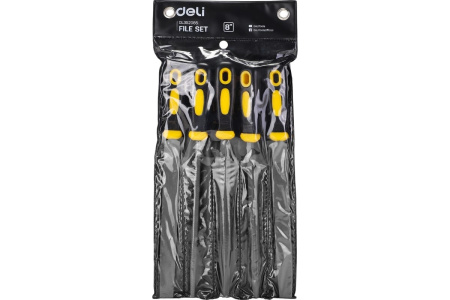 Набор напильников Deli DL352085 5шт инструментальная сталь T12, обрезиненная пластиковая рукоятка.