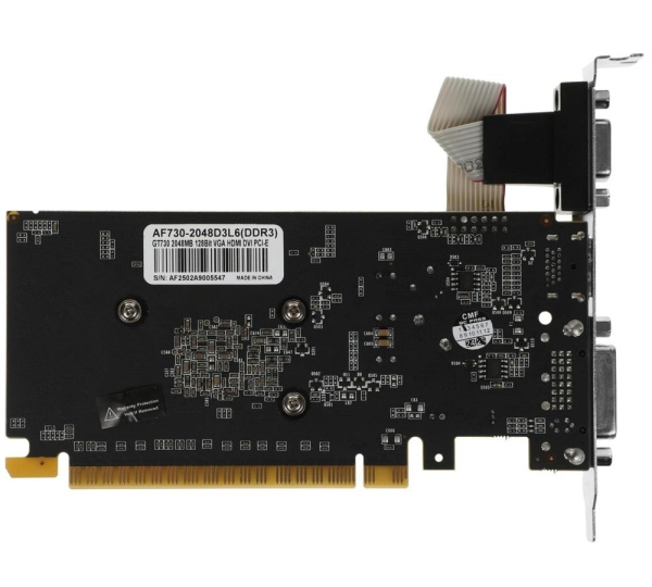 Видеокарта GeForce GT730 AFOX 2Гб GDDR3,128bit,VGA,DVI,HDMI LP Single Fan (AF730-2048D3L6) ret