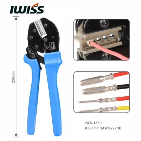 Кримпер Iwiss IWS-1860, 0.5..6.0кв.мм, для клемм серии DT, DTM, DTP Deutsch с круглым обжатием