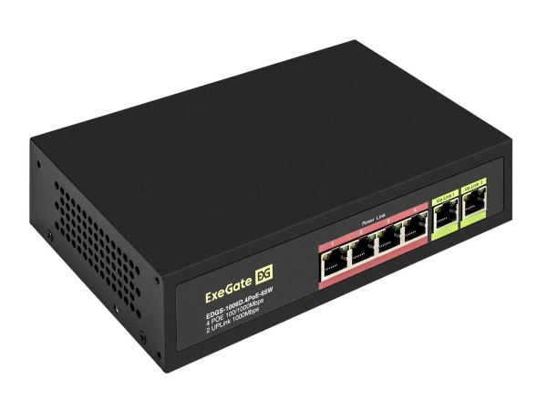 Коммутатор ExeGate EDGS-1006D.4PoE-65W 6-port 1000_Mbps 4 порта IEEE 802.3af (PoE), мощность PoE: 15,4W, суммарно 65W