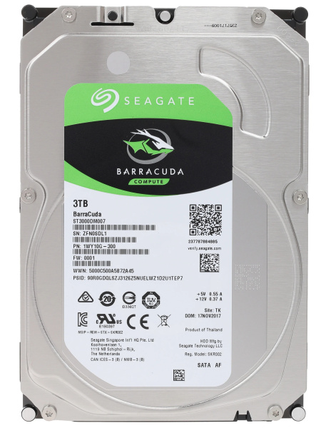 Жесткий диск HDD SATA-III 3,0Tb Seagate ST3000DM007 Barracuda 5400,256Mb