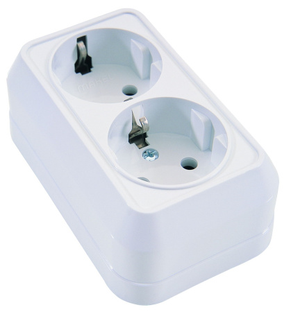 Розетка электрическая накладная, 2местная, 16A, белый, з/к, Makel 45182