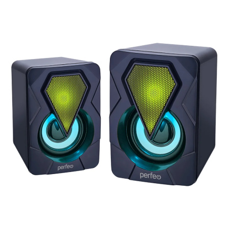 Актив.колонки 2.0 Perfeo SHINE 6Вт, питание от USB, LED подсветка, пластик, Black
