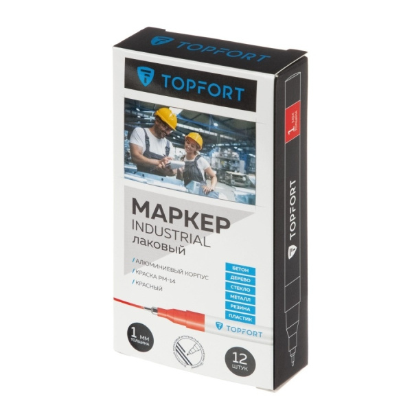 Маркер-краска TOPFORT "Industrial" лаковый, 1мм, красный (1827856)