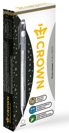 Ручка гелевая CROWN "Hi-Jell Pastel" пастель белая, 0,8мм HJR-500P