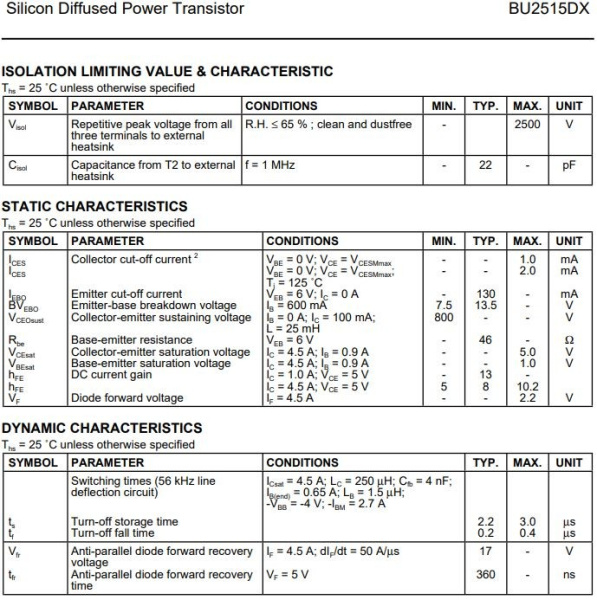 транзистор BJT BU2515DX 800V 9A NPN SOT399 45W