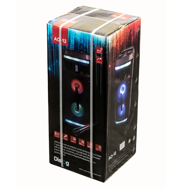 Портативная колонка Dialog AO-12 30вт. Bluetooth, FM, USB, SD, LED, караоке с микрофоном