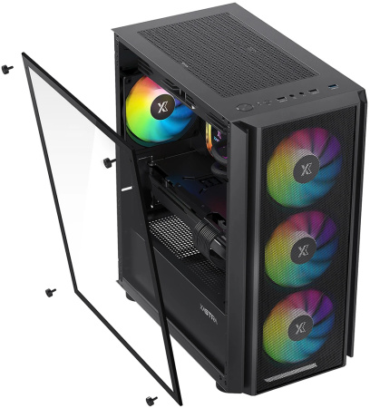 Корпус mATX Б_БП XASTRA A402M 4ARGB Black (USB3.0,Audio,TG,черный,Mesh,4х120мм FRGB,CPU Cooler до 159мм, VGA до 310мм)[A402M-4FC12A-BK]