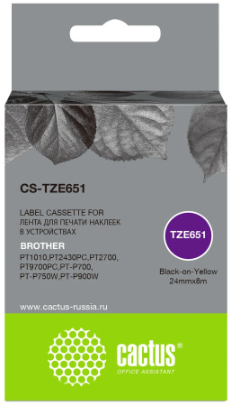Картридж ленточный Cactus CS-TZE651 TZe-651 черный для Brother 1010/1280/1280VP/2700VP