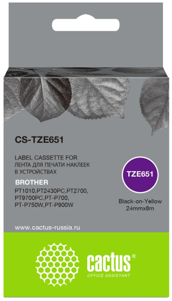 Картридж ленточный Cactus CS-TZE651 TZe-651 черный для Brother 1010/1280/1280VP/2700VP
