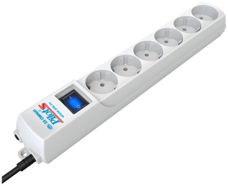 Сетевой фильтр  5.0м, 6 розеток Pilot, S, 10А, 2200Вт, с выключателем, белый, коробка