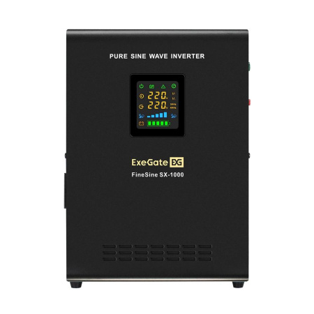 ИБП ExeGate FineSine SX-1000.LCD.AVR.2SH 1000VA/600W, LCD-дисплей, AVR, 2*Schuko, внешний АКБ 12В до 250Ач (в комплект не входит)