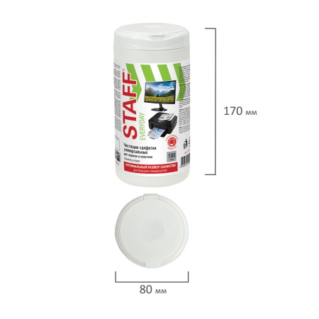 Салфетки чистящие STAFF для пластика, 100шт (511518)