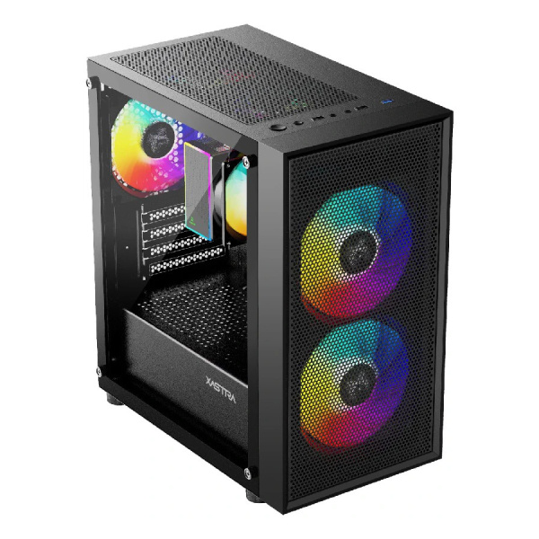 Корпус mATX Б_БП XASTRA A305M 3FRGB Black (USB3.0,Audio,TG,черный,Mesh,2х140мм+1х120мм FRGB,CPU Cooler до 160мм, VGA до 285мм)[A305M-2FC14F-1FC12F]