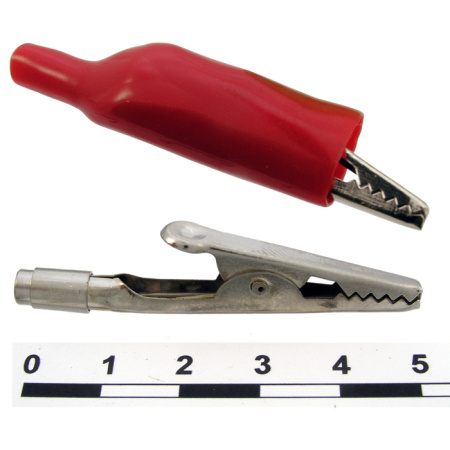 Зажим крокодил 53.8мм, 5а, гнездо под винт М4, красный, Ruichi 8-0031