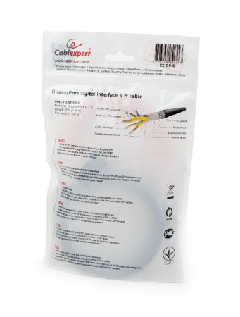 Кабель DisplayPort(m) - DisplayPort(m)  1.8м Cablexpert, черный (CC-DP-6)