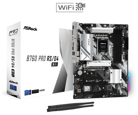 Мат.плата S1700 B760 ASRock B760 PRO RS/D4 WIFI (ATX,4xDDR4,3M.2,3PCI-E16,PCI-E,DP,HDMI,PC5333,Wi-Fi)