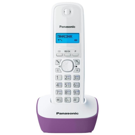 Радиотелефон Panasonic KX-TG1611RUF,белый-сиреневый 1трубка/50м/300м/АОН/книга_50номеров/-/-/-/15-1